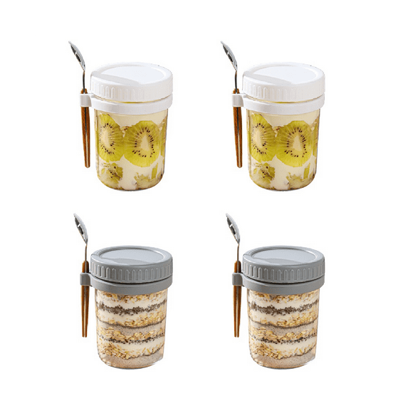 Overnight Oats Containers with Lids and Spoons-Glass Food Storage Containers for Milk, Cereal, Fruit-Oatmeal Jars