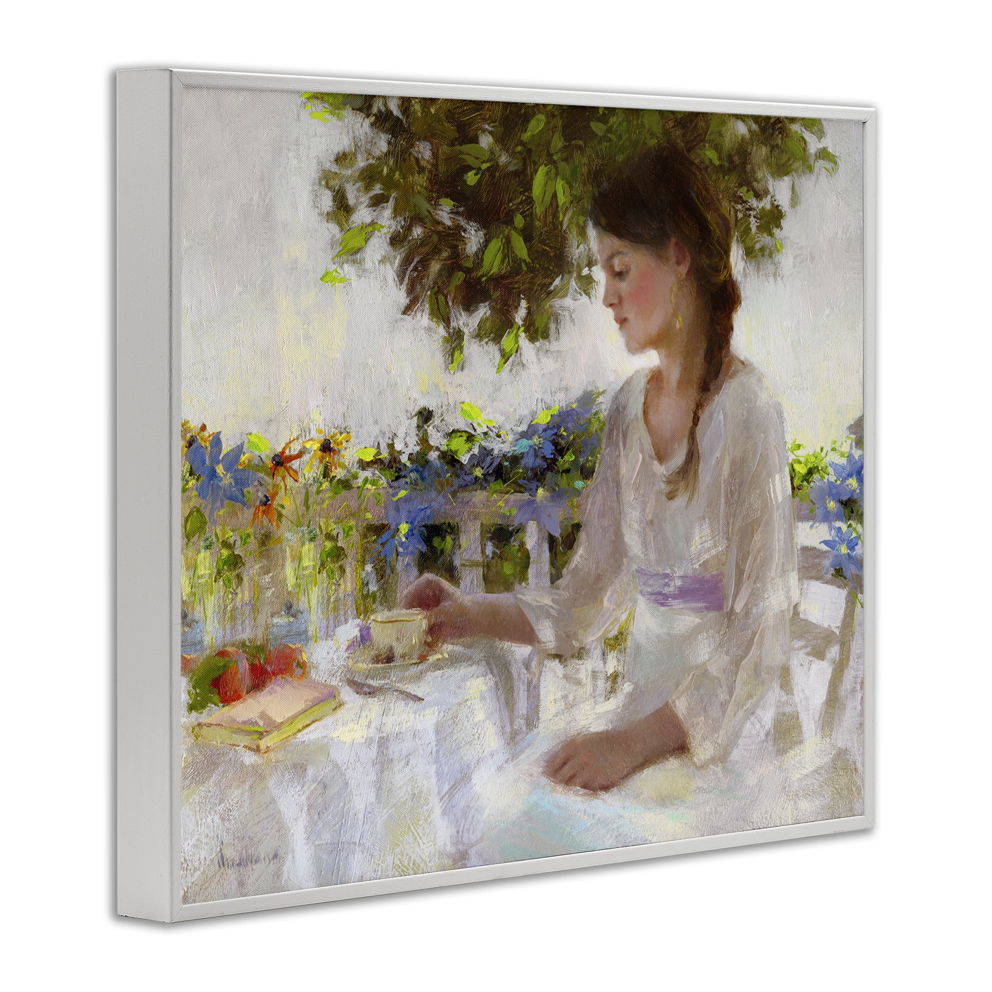 Stupell Industries Classic Tea Party Girl Novelty Painting White Framed Art Print Wall Art, 30 x 24