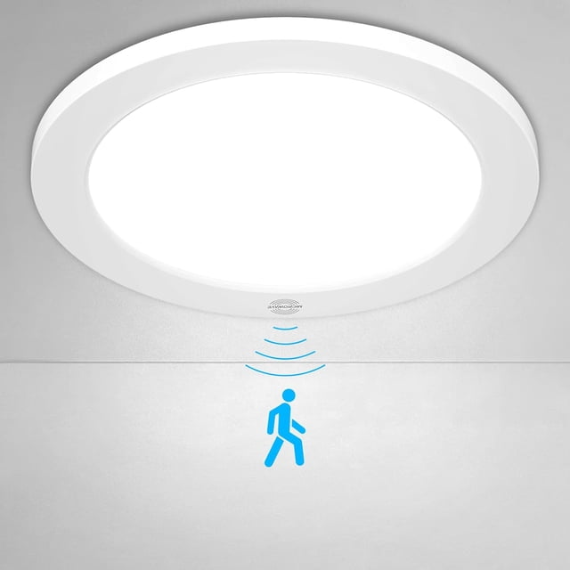 Lámparas para Entrada 22.5cm 3000K/4000K/6500K Lámpara de Techo LED Detección de movimiento, Redonda Plafon Modernas para Cocina/Pasillo/Armario/Baño/Sala Temperatura de Color Ajustable (22.5cm-18W)