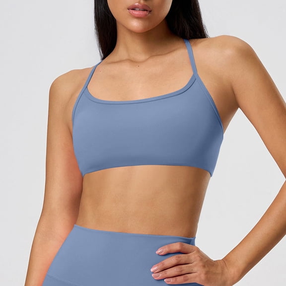 Nfurl Womens Sports Bras High Support Cross Back Spaghetti Strap Sport Bra with Padded Breathable Seamless no Wire Gym Workout Yoga Bras Light Blue 4