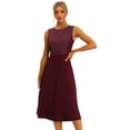 thumbnail image 1 of Vestidos de oficina de trabajo midi de línea A sin mangas con cuello redondo a rayas para mujer Borgoña S, 1 of 6