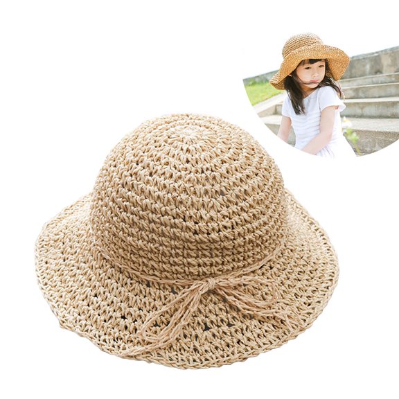CTIRCHIU Girls Wide Brim Straw Sun Hat Sun Protective 1Set Casual Beige Summer