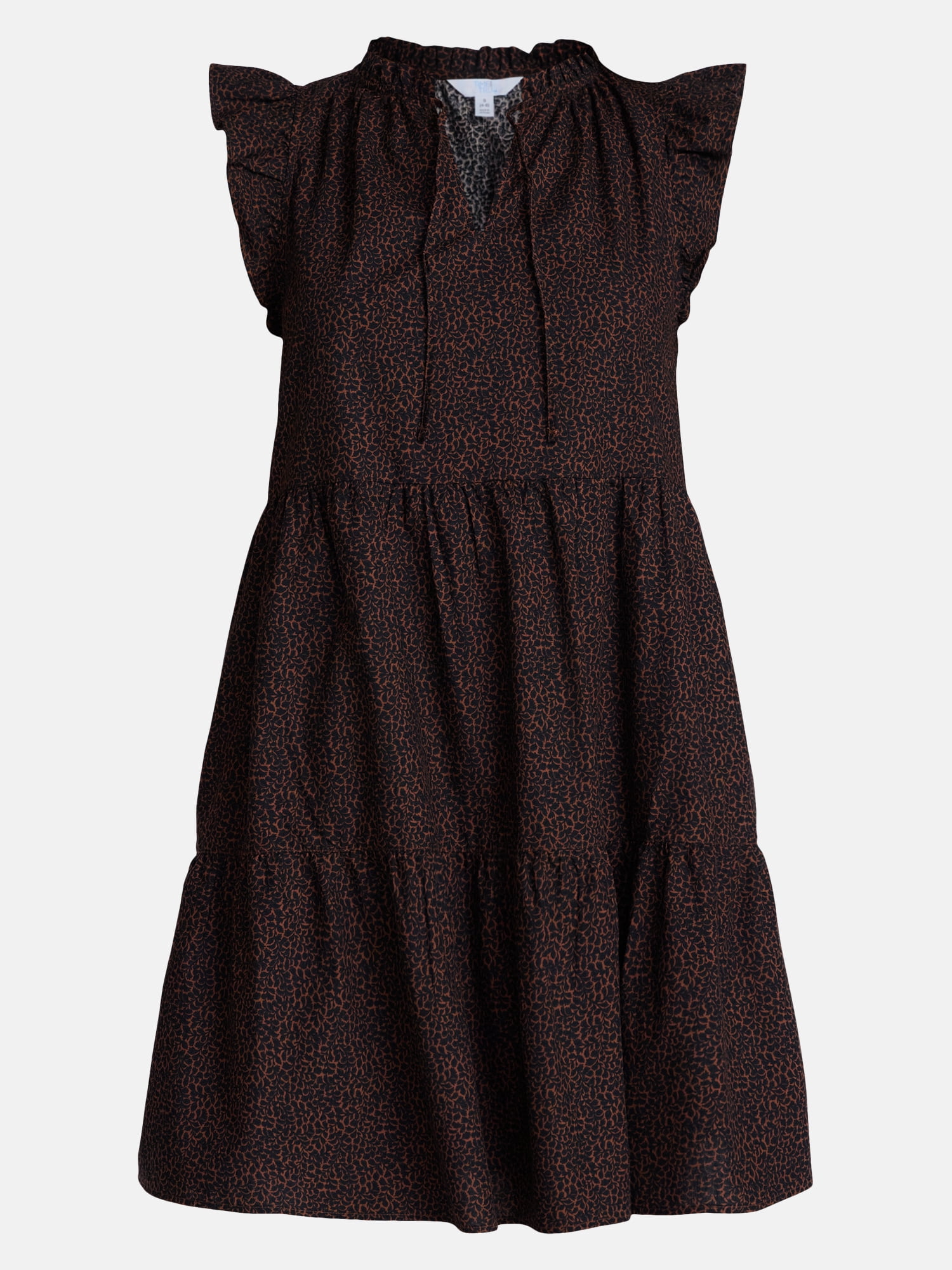 Time and Tru Women's and Women's Plus Tiered Cotton Mini Dress with Flutter Sleeves, Sizes XS-4X