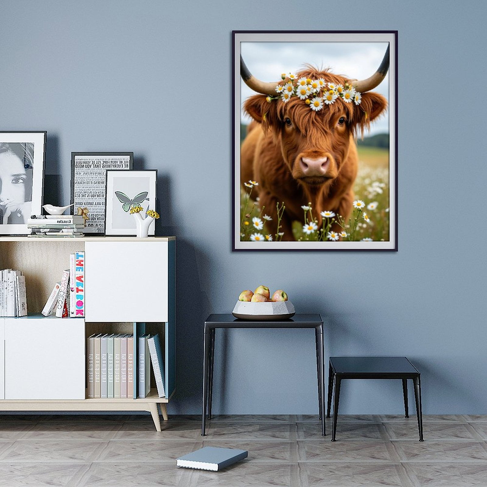 Diamond Art Kits for Adults - 5d Cow With Daisy Crown In Meadow Diamond Painting for Adults, Diamond Art for Adults Beginners, Diamond Painting Kits for Adults for Home Wall Decor