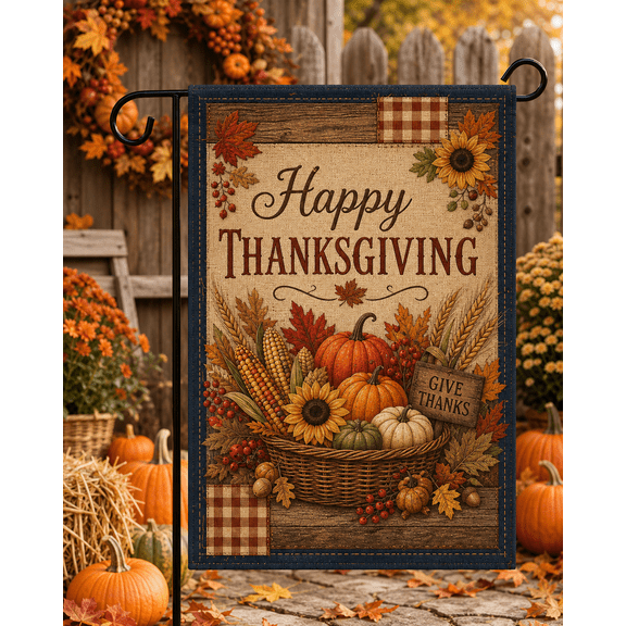 Rustic Thanksgiving Garden Flag, Country Fall Porch Yard Decor for Harvest Season