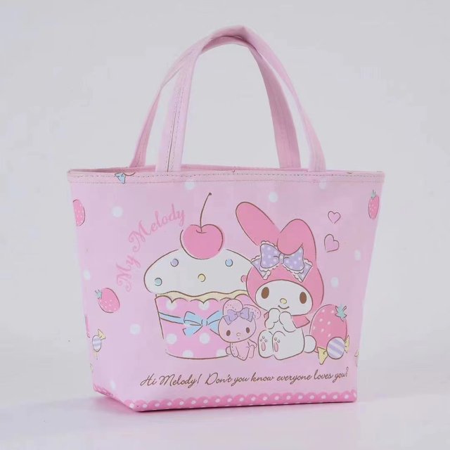 Handheld Large Capacity Portable Insulated Leather Picnic Bag Student Lunch Box Food Bag Hello Kitty Bag