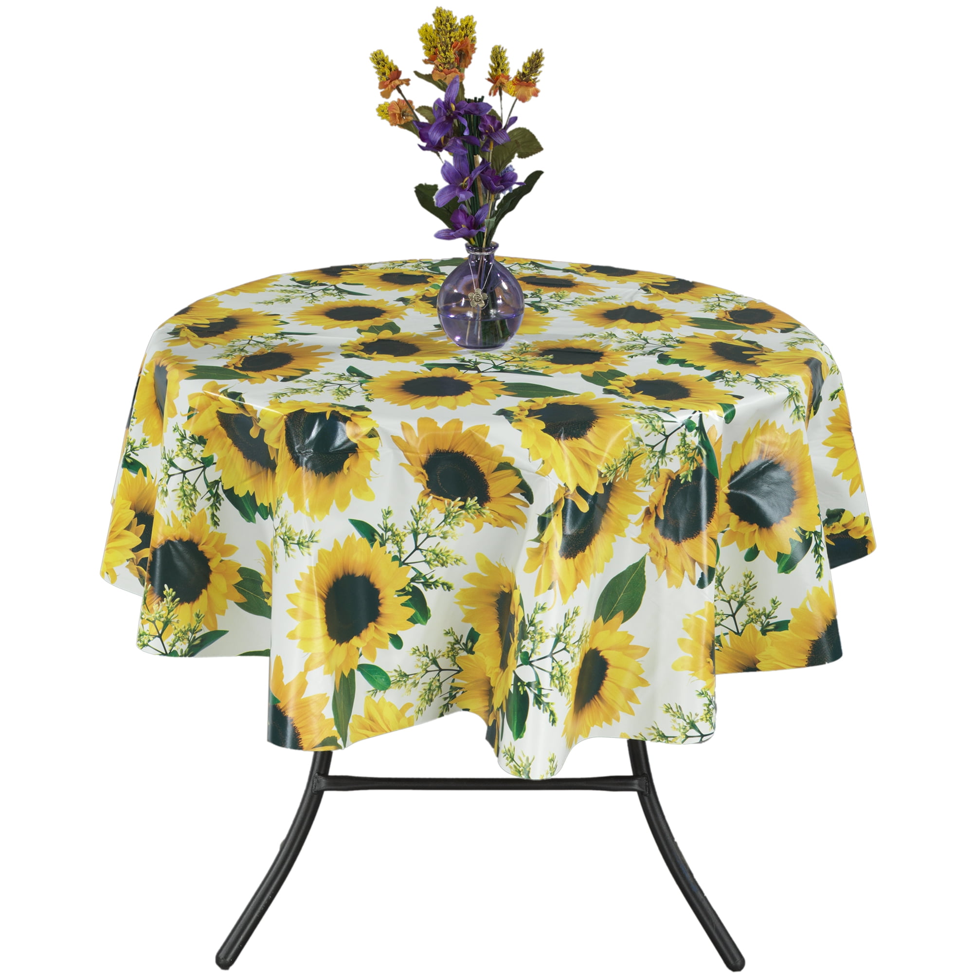 SUNFLOWER & BUTTERFLIES POLYESTER TABLE TOPPER 51.5" SQUARE TABLECLOTHS