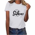 thumbnail image 2 of Pntutb Hauts Grande Taille Liquidation T-Shirts Femme Sourire Lettre Décontracté Imprimé Col Rond Manches Courtes T-Shirt Haut Manches Courtes Col Rond/chemise Sélections Éclair, 2 of 5