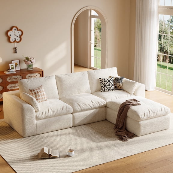 Cubente 108" Cloud Sectional Couch, Boneless Couch, L Shaped Couch with Ottoman, Chenille Modular Sofa for Living Room