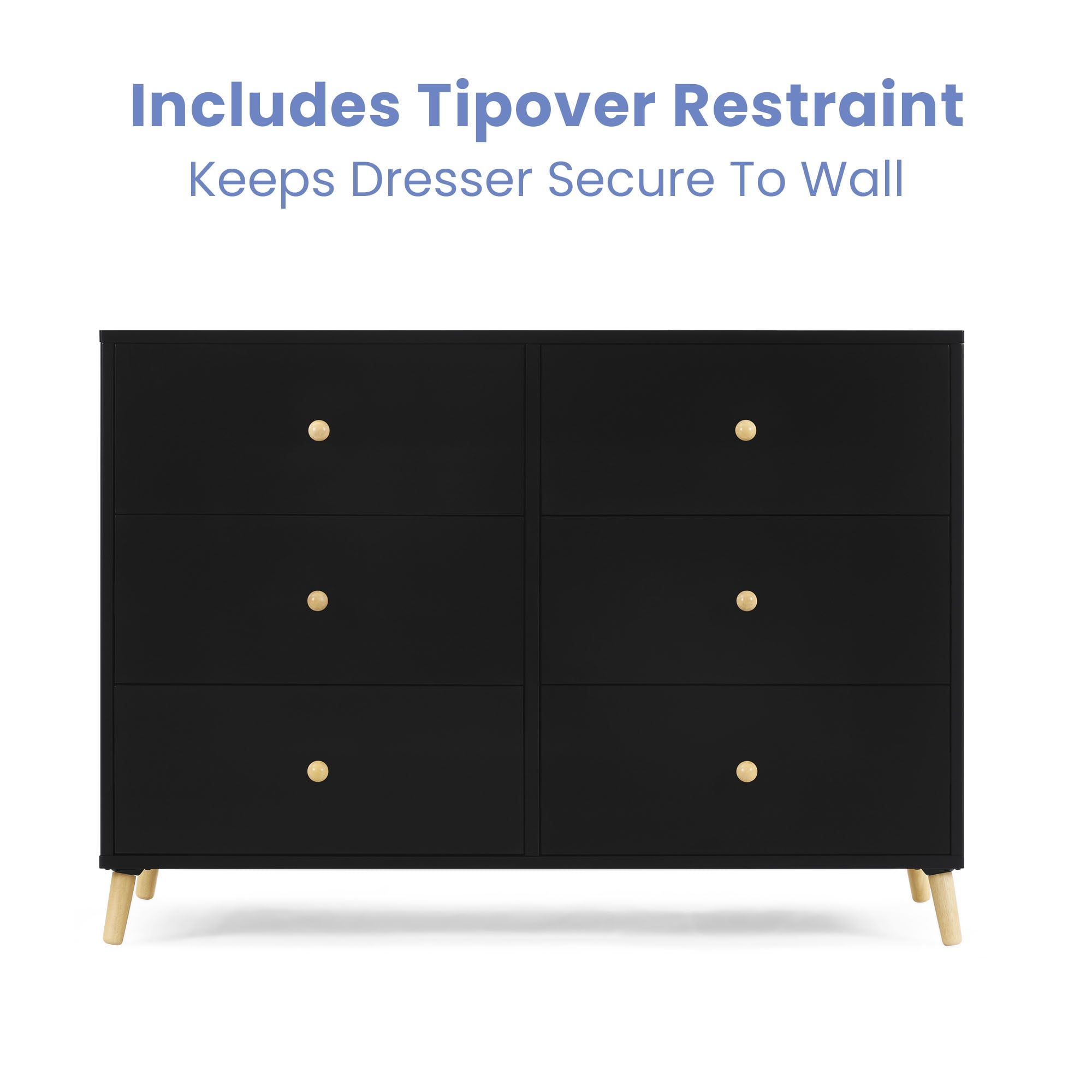 Delta Children Essex 6 Drawer Dresser, Black/Natural
