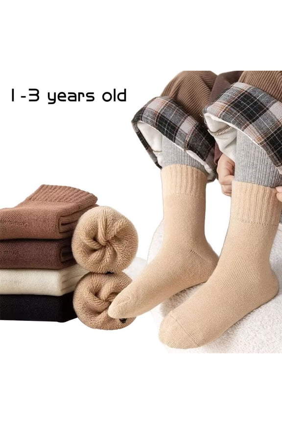 5 Pairs Kids Thermal Socks, Thick Cotton Mid-Calf Socks for Boys and Girls, Winter Warm Terry Loop Children Socks