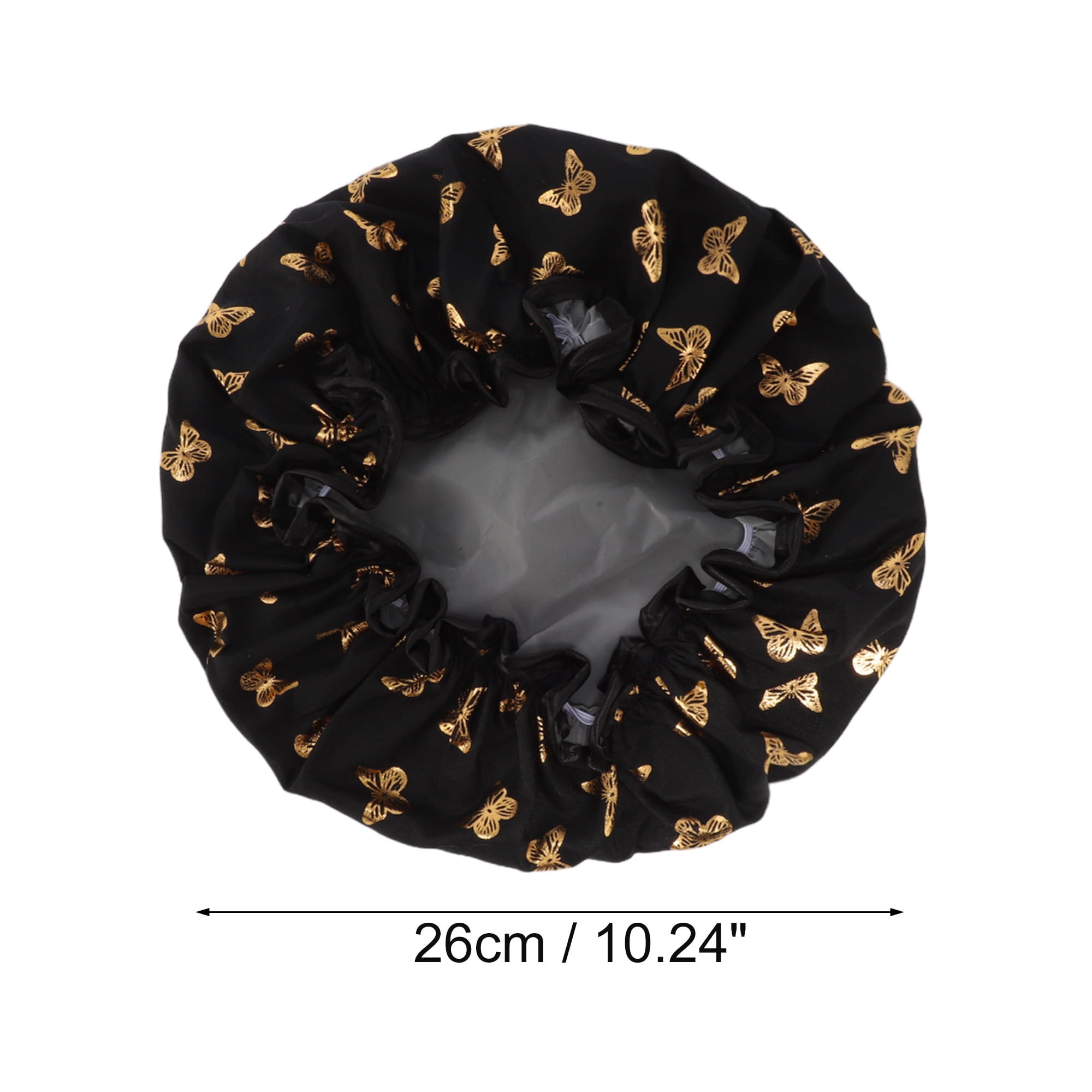 Unique Bargains Women Double Layer Gilded Butterfly Shower Cap 1 Pc Black