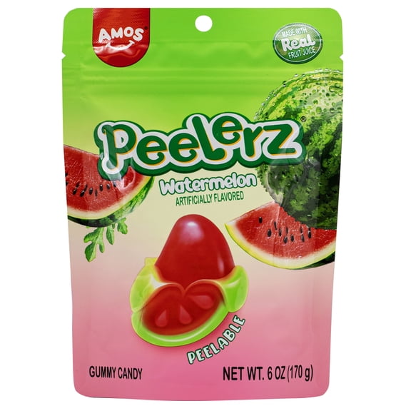 AMOS Peelerz Gummy Watermelon (6 oz), Gummy Candy, Resealable Bag, No Allergens