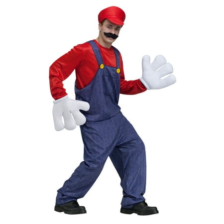 Video Game Guy Mario Luigi Brothers Hat Moustache Overalls Adult Mens