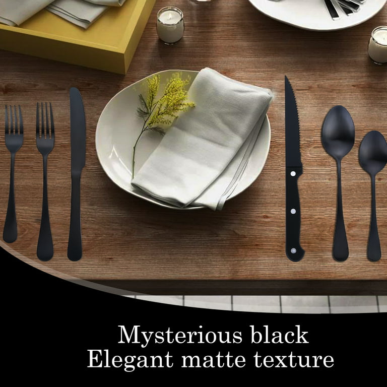 48-Piece Matte Black Silverware Set with Steak Knives, Black Flatware Set  for 8 