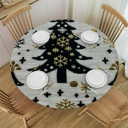 

BCIIG Christmas Tree Stars Snowflakes Round Table Cover Stain Resistant Washable Indoor Outdoor Tablecloth Kitchen Dining Wedding Parties Table Cloth 100% Polyester Fiber Christmas Theme 31-35