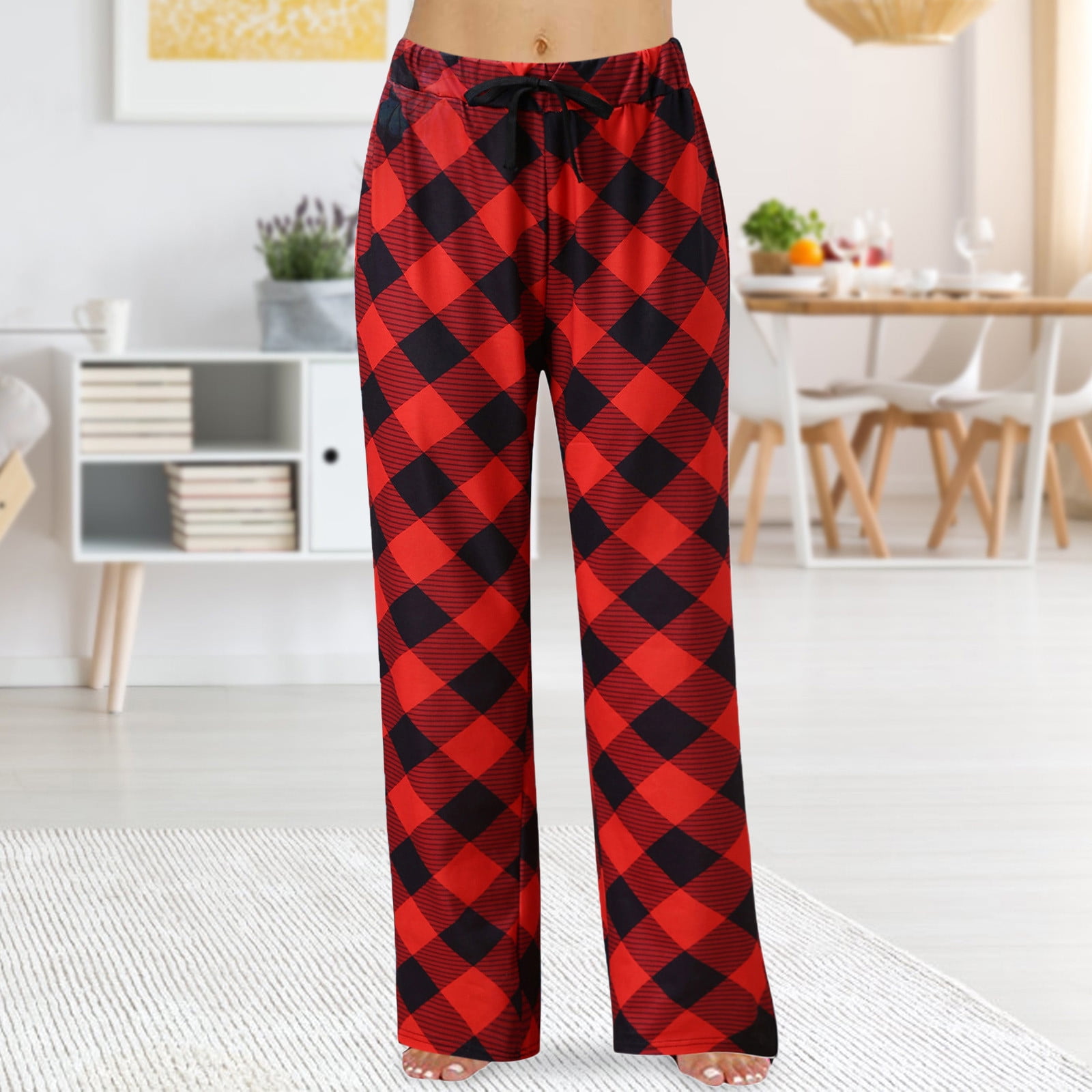 Plaid Pants Womens Plus Size M4XL Autumn Casual Chic Loose Straight Wide  Leg Trousers Ins