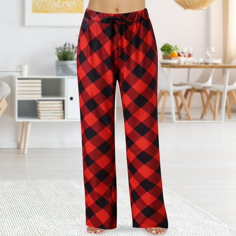 Pajama Bottoms Women's Pockets And Drawstring Comfort Plaid Lounge Pants  Casual Stretch Cotton Pajama Bottoms Soft Pajamas