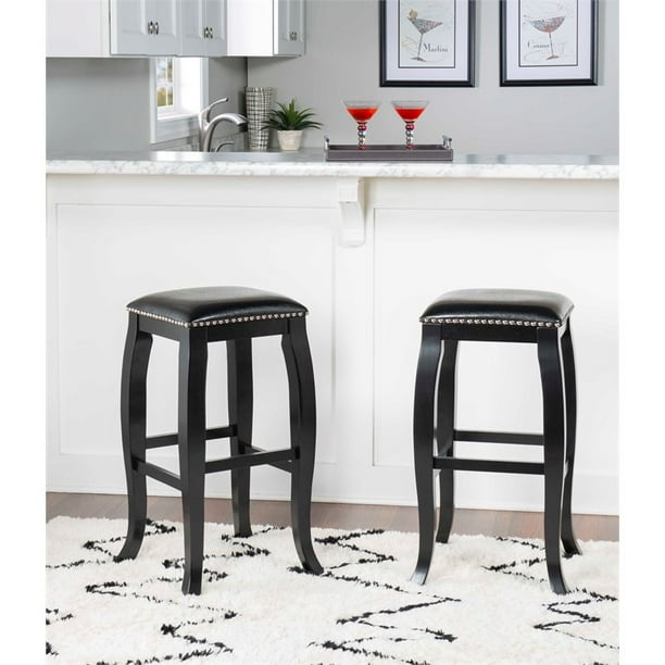 Linon San Francisco 30" Wood Backless Square Top Bar Stool in Black