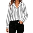 thumbnail image 4 of Linen Shirt Women's Striped Button-Up Blouses, Collared Long Sleeve Casual Shirt, Lightweight Loose Dress Tops Workwear, 4 of 6