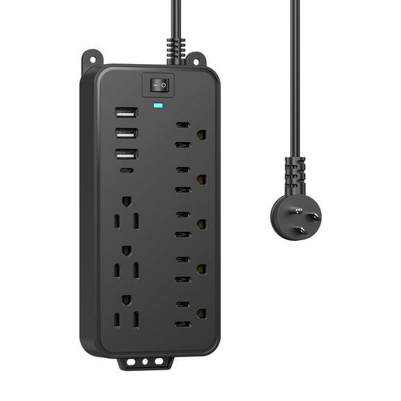 BEISHINK Extension Cord Power Board with Multiple Sockets, 4 - Foot Wire, Surge Protector, 4 USB Ports, Black