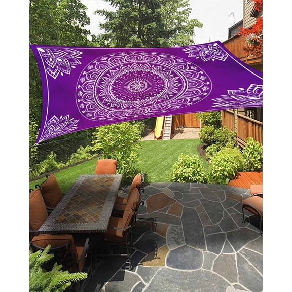 Sun Shade Sail 8'x10' Purple Boho Rectangle Sun Shade Sails Canopy Waterproof Gorgeous Bohemian Flower Outdoor Sunshades Sand UV Block Cover Shades Cloth for Patio Backyard Garden Deck Porch Lawn