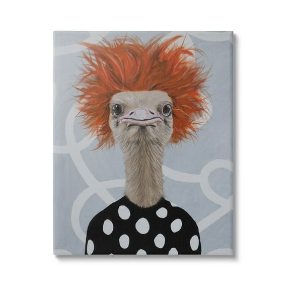 Stupell Industries Funny Ostrich Retro Polka Dots Animals & Insects Painting Gallery Wrapped Canvas Print Wall Art