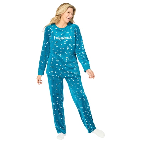 Dreams & Co. Plus Size  Velour Pajama With Free Fuzzy Socks