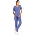 thumbnail image 1 of Minty Mint, Women's, Solid Stretch Medical Uniform Scrub Set V Neck Top Cargo Tapered Jogger Pants, Ceil Blue, S, 1 of 2