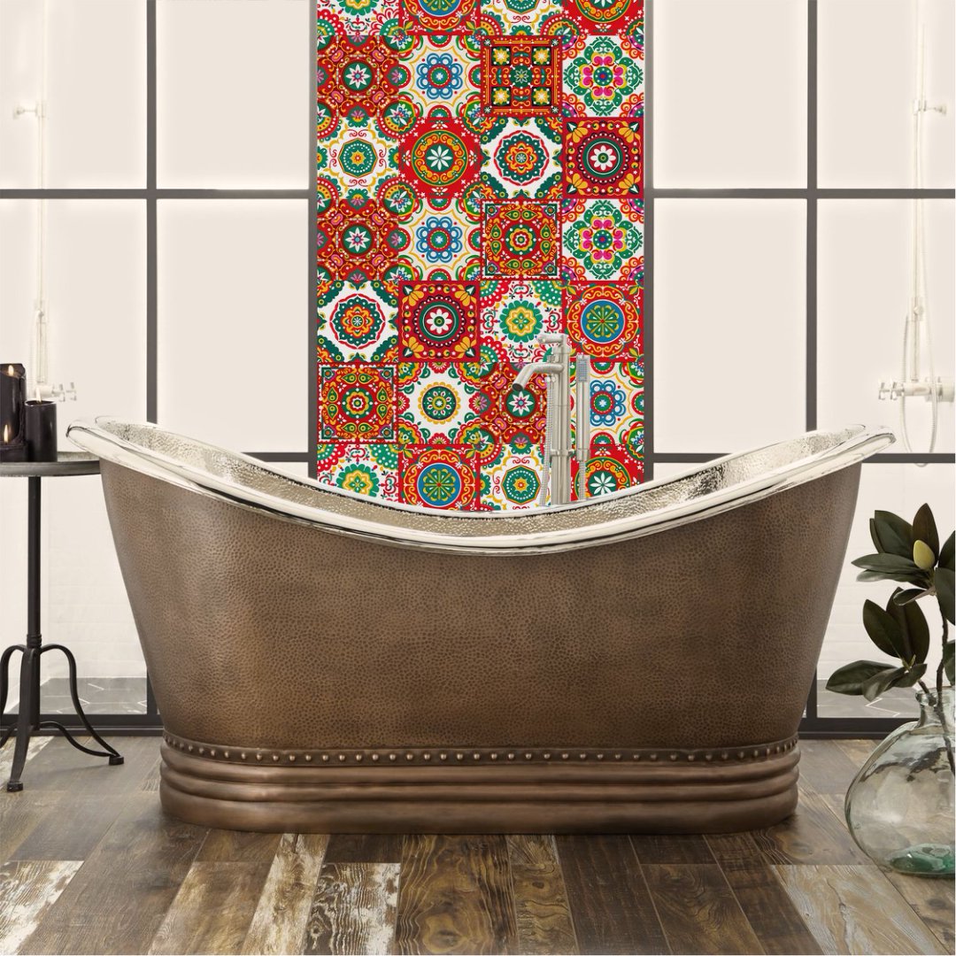 24 Piece Self Adhesive Tiles Stickers Kitchen Backsplash 8" x 8" Red Green Flowers Pattern Wall Decals DIY Peel and Stick Waterproof Tile