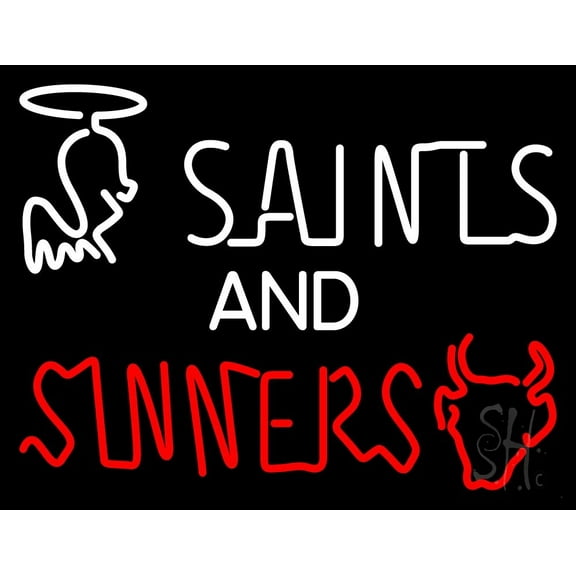 Saints And Sinners LED Neon Sign 15" Tall x 19" Wide - inches Black Square Cut Acrylic Backing, with Dimmer - Premium built indoor Sign for Home décor, Event, Religious place, Store interior, Office.