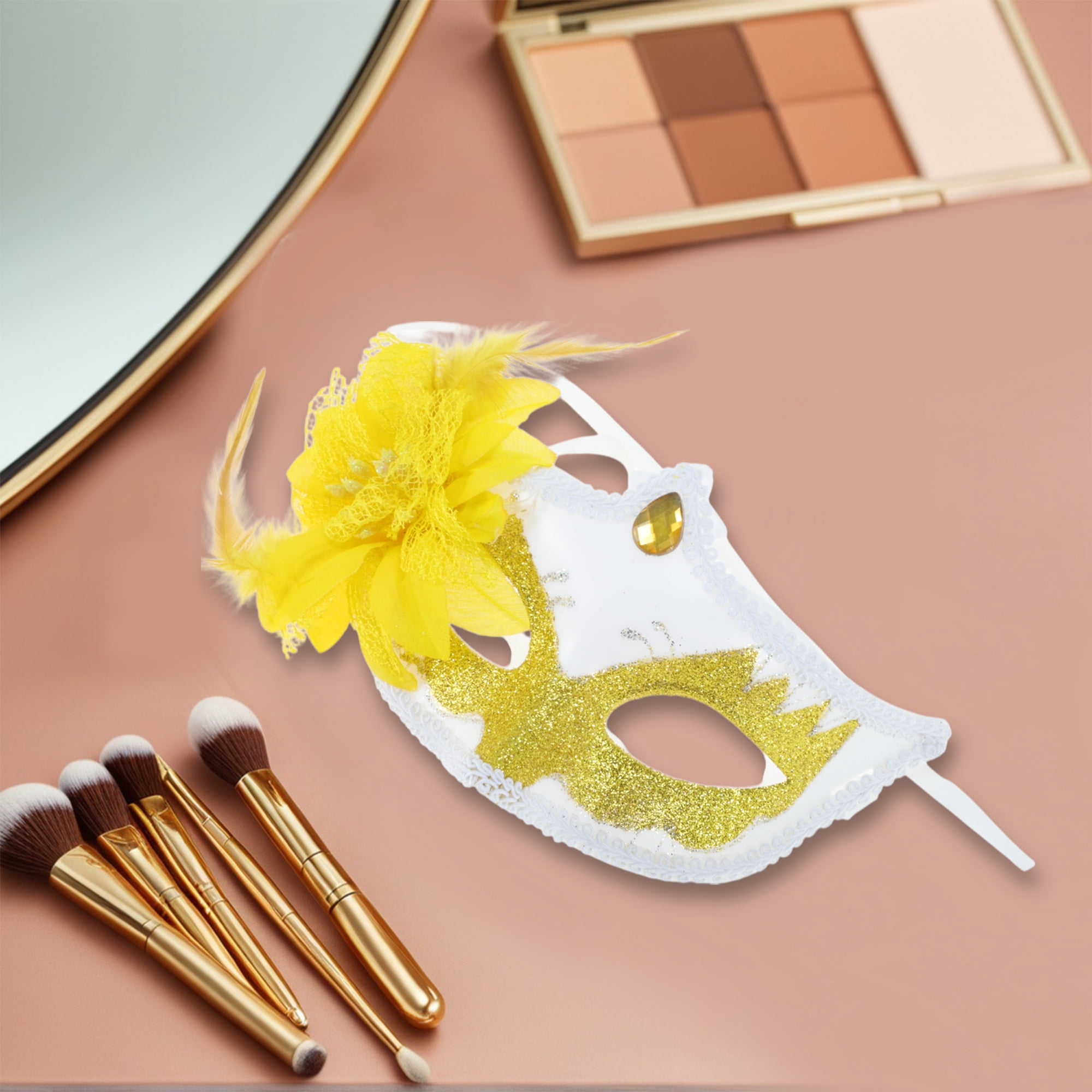 Unique Bargains 1 Box Elegant Ball Princess Half Face Party Mask Yellow