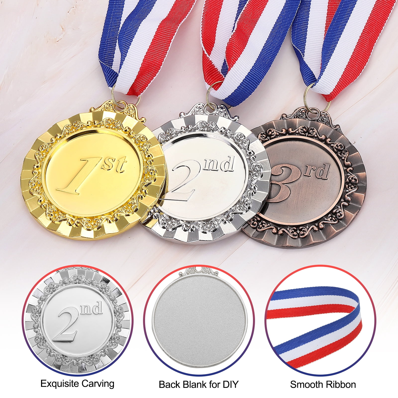 Uxcell Award Metals, Prize Medals Ring Winner Medals with Neck Ribbons Silver