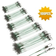 100PCS Stainless Steel Fishing Line Leaders, TSV Tooth Proof Heavy Duty Trace Fishing Leader Wire with Swivels and Snaps 14kg Pull for Connect Tackle Lures Rig or Hooks (Green)