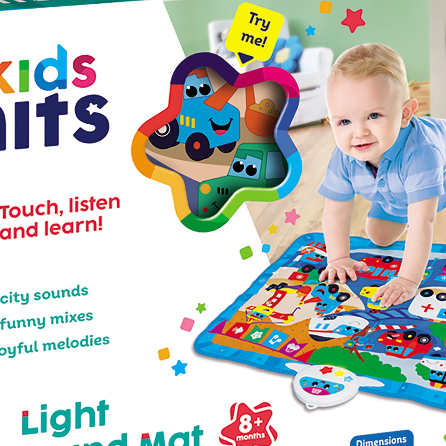 Kids Hits: Light & Sound Mat - Big City Rush - Music Activity Floor Pad, Sensory Toy, City Sounds-Piano Notes, Touch-Listen-Learn, Baby-Toddlers 8Mo+