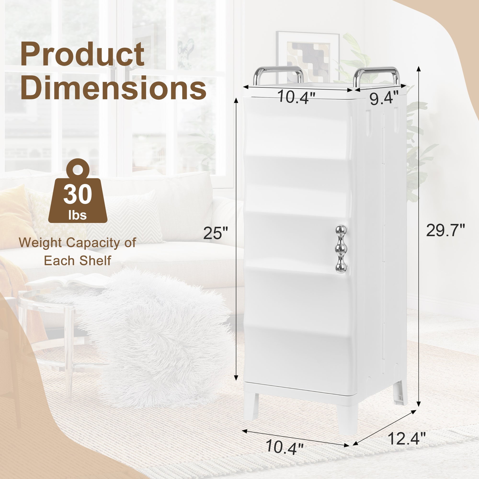 VECELO Narrow Bathroom Storage Cabinet with Door, 29.7” H Slim Freestanding Foldable Cabinet with Adjustable Shelves, for Small Spaces, Kitchen, White