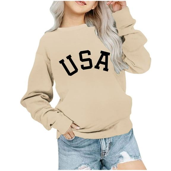 Tao Tao Toddler Kids Boys Girls Loose Graphic Letter Print Sweatshirts Crewneck Fleece Pullover Tops Fall Winter Fashion Clothes Beige 11 Years