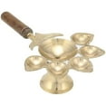 thumbnail image 2 of Metal Panch Aarti/Pooja 5 Face Aarti Oil Lamp/Diya/Deepak/Dhoop/Jyoti With Wooden Handle (Approx. 12.7 x 11.9 x 4.5 Cm), 2 of 5