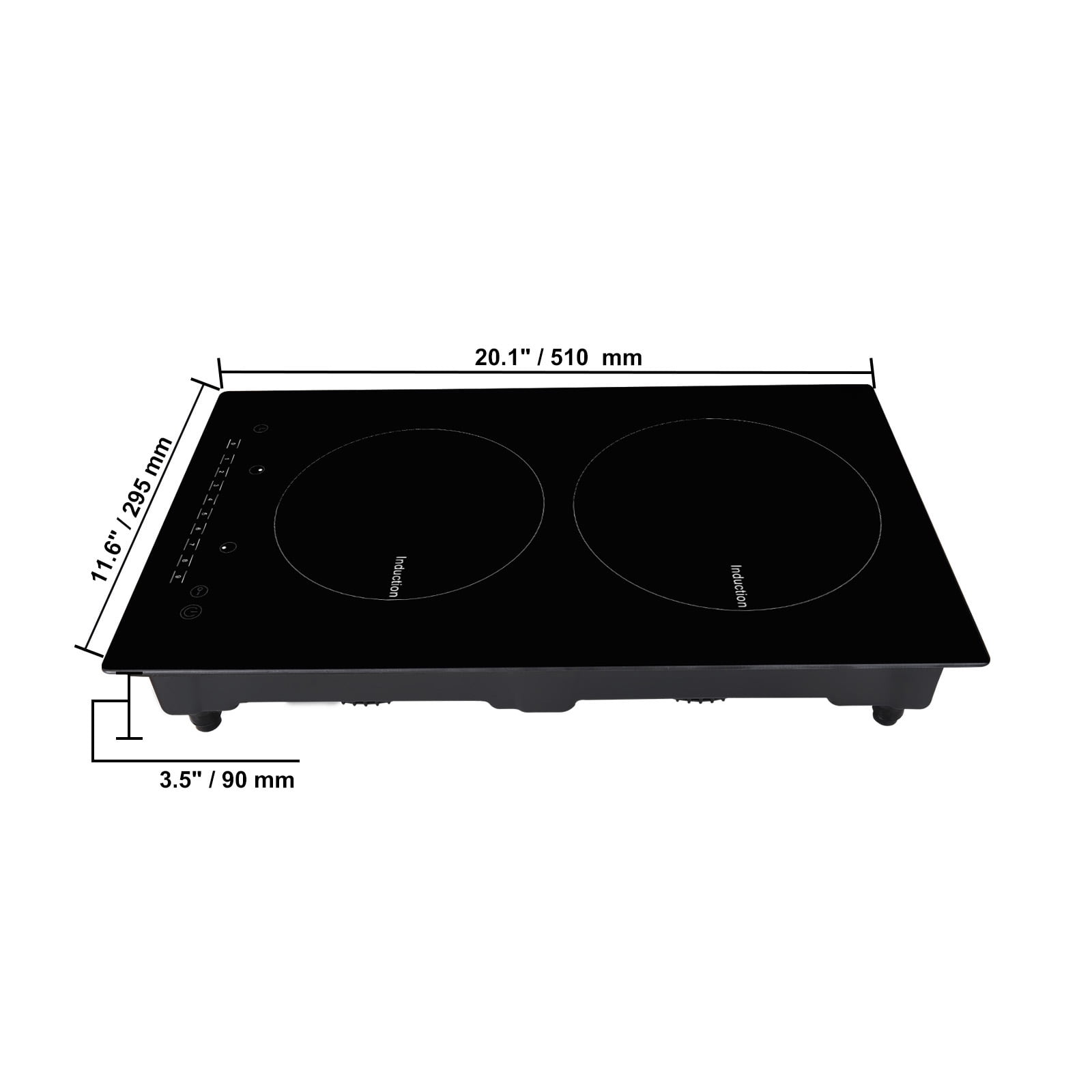 KFFKFF Electric Cooktop with 2 Burners, 12'' Induction Stove, Built-in Magnetic Cooktop 1800W, 9 Adjustable Heating Levels, Multifunctional Design, LED Touch Controls with Child Lock