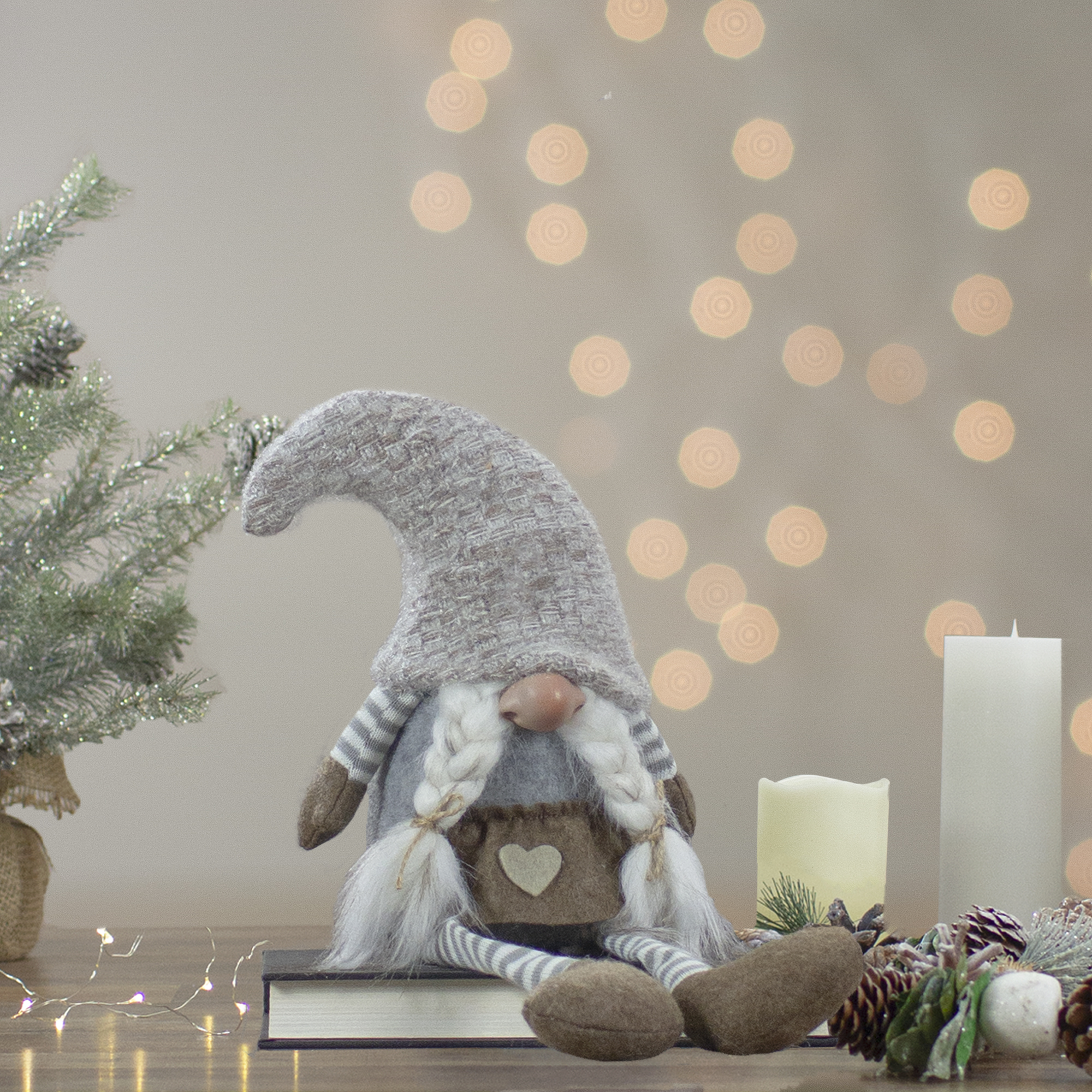 Northlight Sitting Girl with Braids Christmas Gnome Figure - 7.5" - Gray and Beige