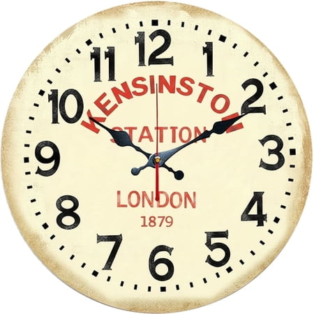 SBEMP 10 Inch Silent Wall Clock, Vintage Kensington Station London Decorative Wall Clock, Battery photo SBEMP 10 Inch Silent Wall Clock, Vintage Kensington Station London Decorative Wall Clock, Battery