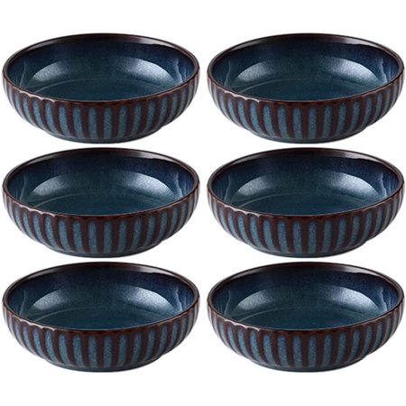 

DanceeMangoo 6pcs Dark Blue Striped Porcelain Sauce Plate 4-Inch Snack Plate Appetizer Plate