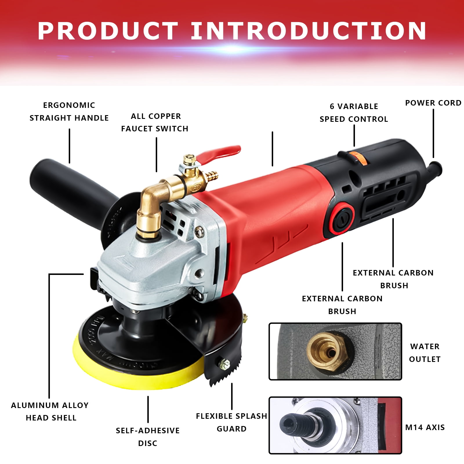 iMeshbean Wet Polisher with 4'' Diamond Polishing Pad Tools Kit, Variable Speeds, 860W/110V Wet Buffer, Low-noise Buffing Machine for Concrete / Stone Countertop, Floor Surface, Marble, Ceramic Tile