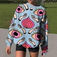 thumbnail image 2 of Pompotops Chandails en Molleton Oversize à Col Rond pour Femmes, Manches Longues, Blouse, T-shirt, 2 of 4