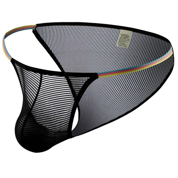 Odeerbi Mens Underwear See Through Thong Briefs 2025 Casual Fashion Solid Erogenous Elegant Cutout Open File Ice Silk Black
