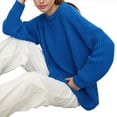 thumbnail image 2 of Suéter de Cuello Redondo para Mujer, Larga, Farol, Tejido , Holgado e Informal Azul Real L, 2 of 9