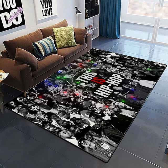 Tapis de sol rectangulaire avec motif imprimé étoile de musique hip-hop, tapisserie non ald lea, polymère de yoga, jeu de bébé rampant, salon1160x90cm (23x35 in) zhangyuxiang unisex
