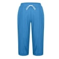 thumbnail image 7 of Bloomae Womens Summer Linen Capris Pants Causal Drawstring Elastic Waist Soft Cotton Pants Lightweight Loose Comfy Rolled-up Trim Cropped Trousers with Pockets Blue XL, 7 of 7