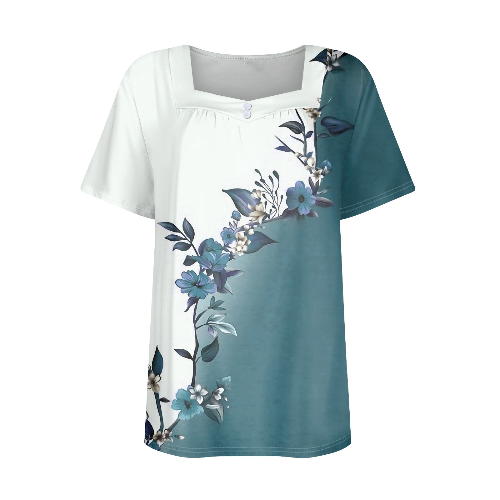 Ovticza T Shirts Short Square Neck Tees for Women Floral Print Retro ...