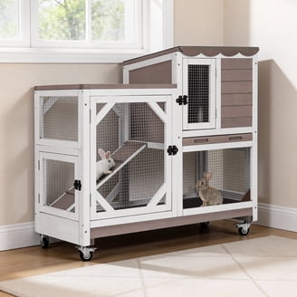 COZIWOW 94'' Large Indoor/Outdoor Wooden Rabbit Hutch, Bunny Cage